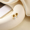 Women's Brushed Stainless Steel Imitation Pearl Earrings With Heart Shape Bow And Leaf Pattern Electroplated