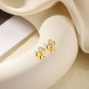 Women's Brushed Stainless Steel Imitation Pearl Earrings With Heart Shape Bow And Leaf Pattern Electroplated