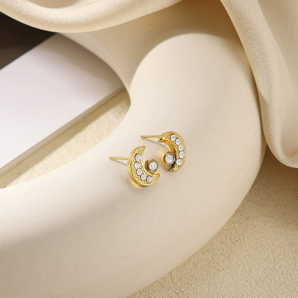 Women's Brushed Stainless Steel Imitation Pearl Earrings With Heart Shape Bow And Leaf Pattern Electroplated