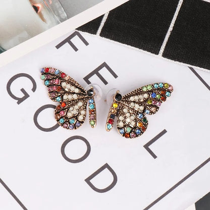 Womens Butterfly Rhinestone Alloy Earrings Nhjj126423