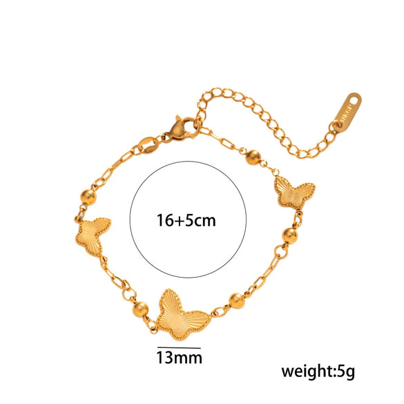 Women's Butterfly Patchwork Bracelet In Titanium Steel With Real Gold Plating And Laser Finish Sweet Cool Niche Hand Jewelry