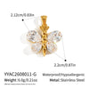 Women's Butterfly Pendant Necklace With Zircon Stainless Steel Chain Pvd Gold Plating And Lobster Clasp
