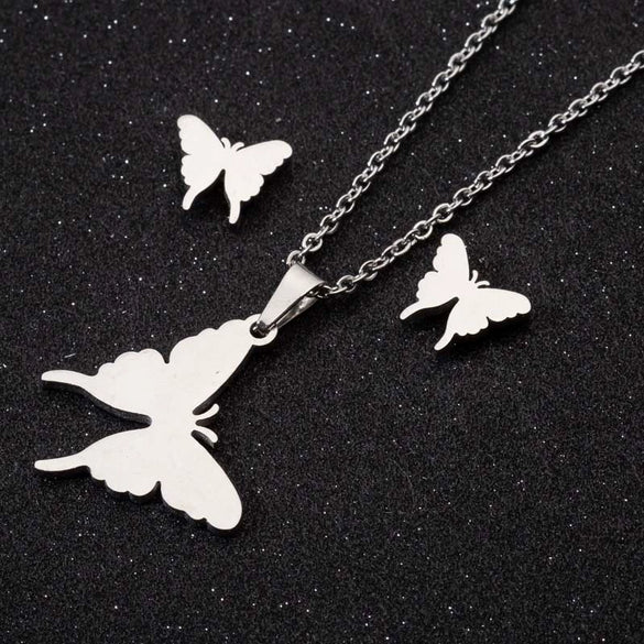Women's Butterfly Stainless Steel Jewelry Set With Matching Earrings And Necklace Electroplated Accessories Wholesale