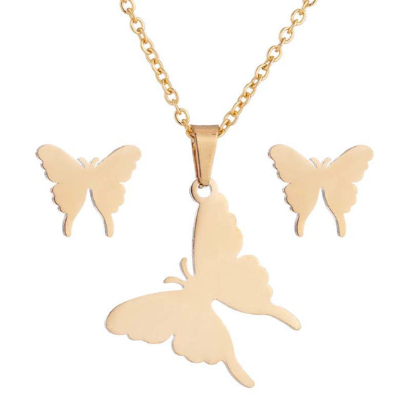 Women's Butterfly Stainless Steel Jewelry Set With Matching Earrings And Necklace Electroplated Accessories Wholesale