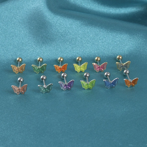 Women's Butterfly Stud Earrings Plastic Resin Dripping Oil Animal Style