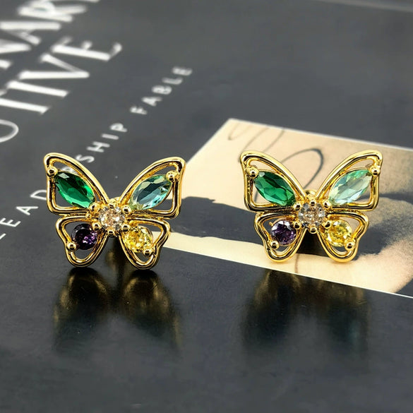 Women's Butterfly Stud Earrings With Copper Zircon Design And Silver Posts Simple Modern Animalinspired Fashion Jewelry