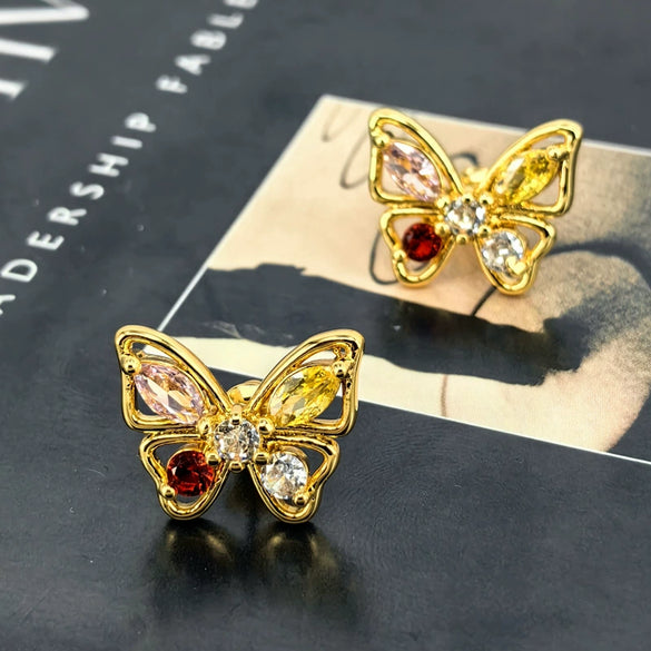 Women's Butterfly Stud Earrings With Copper Zircon Design And Silver Posts Simple Modern Animalinspired Fashion Jewelry