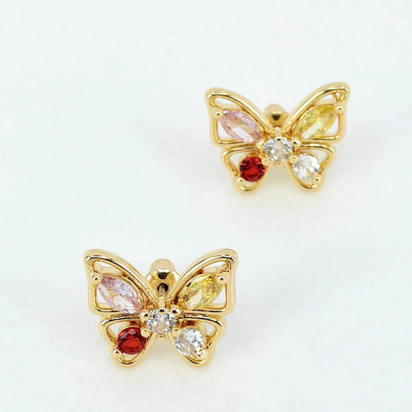 Women's Butterfly Stud Earrings With Copper Zircon Design And Silver Posts Simple Modern Animalinspired Fashion Jewelry