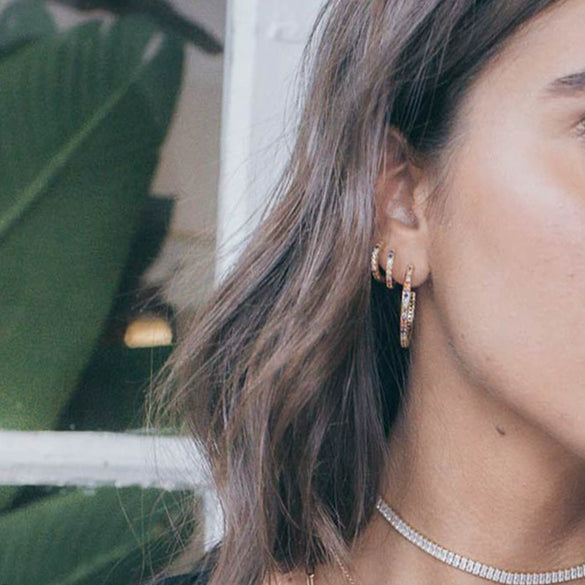 Women's C Shaped Hoop Earrings With Silver Needle And Copper Micro Pave Colorful Zircon Geometric Simple Stylish Large Circle Earrings