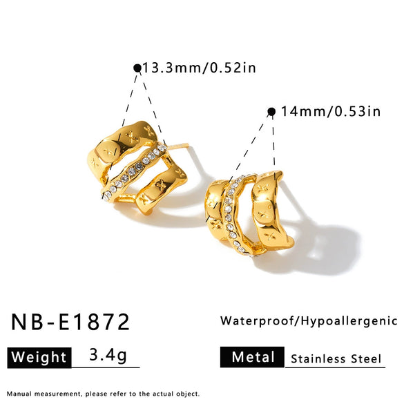 Women's C Shaped Stainless Steel Earrings With Geometric Design Zircon And Rhinestone Inlay 18K Vacuum Plated Fashion Jewelry