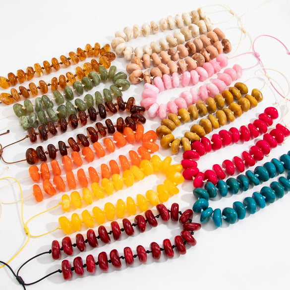Women's Candycolored Irregular Gradient Acrylic Beaded Necklace With Handmade Geometric Design And Adjustable Waxed Rope Drawstring Chain