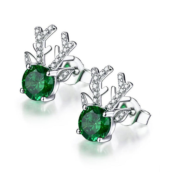 Women's Cartoon Animal Zodiac Antler Zirconia Inlaid Copper Stud Earrings Fashion Jewelry