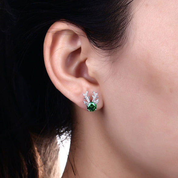 Women's Cartoon Animal Zodiac Antler Zirconia Inlaid Copper Stud Earrings Fashion Jewelry