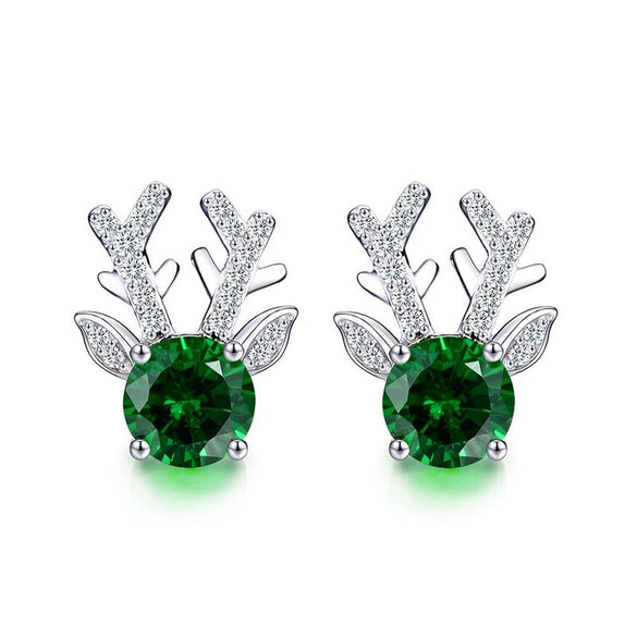 Women's Cartoon Animal Zodiac Antler Zirconia Inlaid Copper Stud Earrings Fashion Jewelry