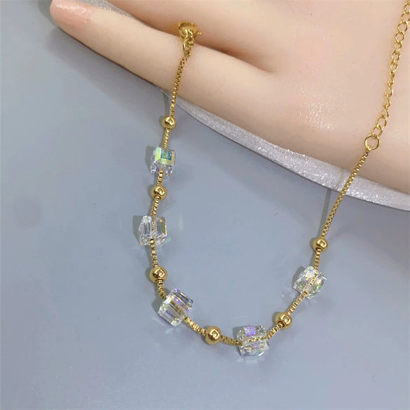 Women's Cartoon Geometric Gold Inlaid Titanium Steel Light Luxury Colorchanging Crystal Bracelet