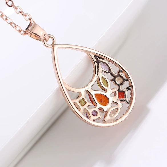 Women's Cartoon Style Flower Pattern Zircon Pendant Necklace Made Of Environmental Protection Copper With Snake Bone Chain