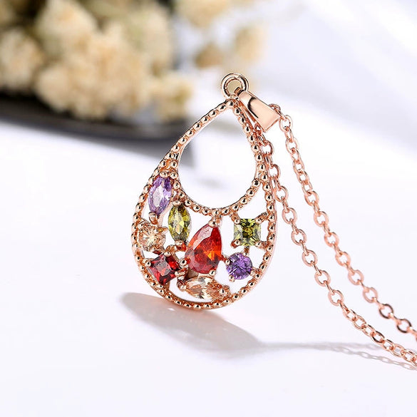 Women's Cartoon Style Flower Pattern Zircon Pendant Necklace Made Of Environmental Protection Copper With Snake Bone Chain