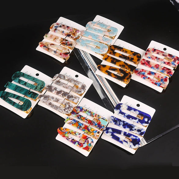 Women's Carved Acetate Hair Clip Geometric Side Barrette Sweet Cool Hair Accessory