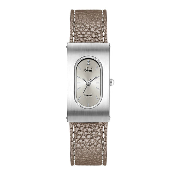 Women's Casual Alloy And Microfiber Belt Oval Quartz Watch With Mineral Reinforced Glass Mirror Pin Buckle And Spiral Crown