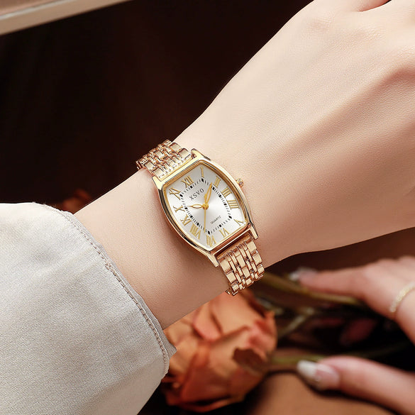 Women's Casual Alloy And Stainless Steel Band Quartz Watch With Bucket And Rectangular Shape