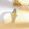 Women's Casual Alloy And Stainless Steel Round And Rectangular Quartz Watch With Fourleaf Clover Design And Diamond Bracelet