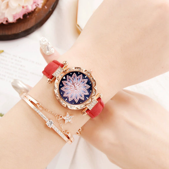 Women's Casual Alloy And Titanium Metal Watch With Round Dial And Tomato Theme