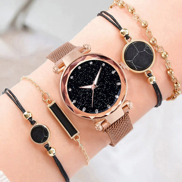 Women's Casual Alloy Belt Round Dial Starry Sky Watch
