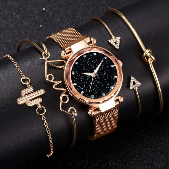 Women's Casual Alloy Belt Round Dial Starry Sky Watch