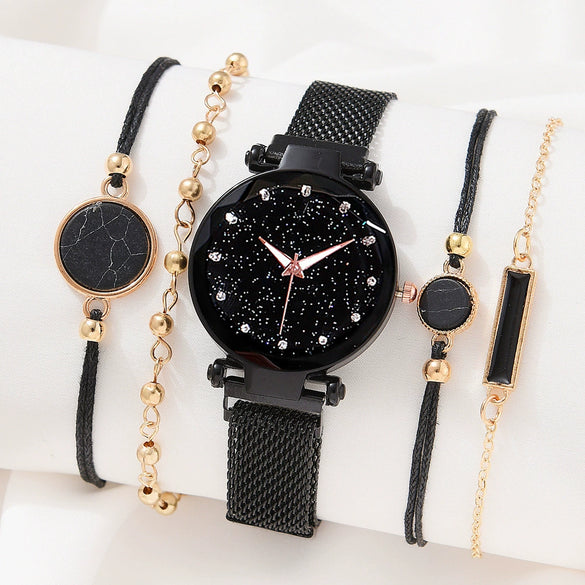Women's Casual Alloy Belt Round Dial Starry Sky Watch
