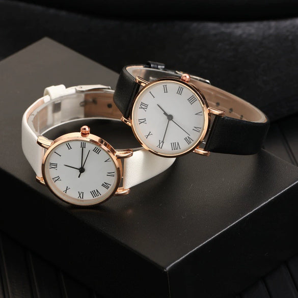 Women's Casual Alloy Case Imitation Leather Strap Stainless Steel Buckle Round Dial Quartz Watch