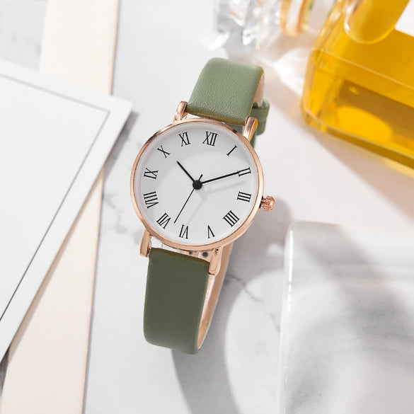 Women's Casual Alloy Case Imitation Leather Strap Stainless Steel Buckle Round Dial Quartz Watch