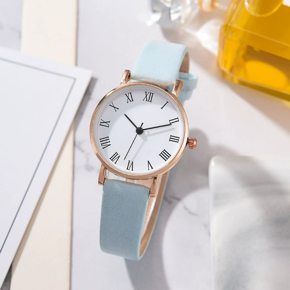 Women's Casual Alloy Case Imitation Leather Strap Stainless Steel Buckle Round Dial Quartz Watch