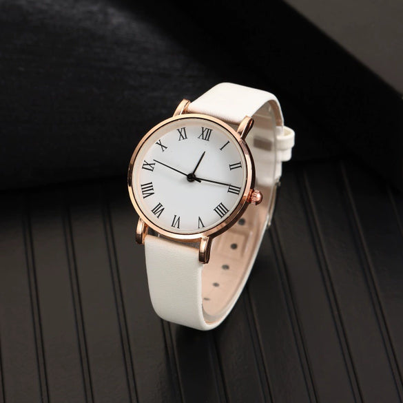 Women's Casual Alloy Case Imitation Leather Strap Stainless Steel Buckle Round Dial Quartz Watch