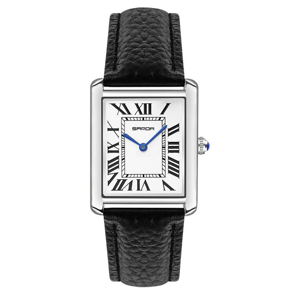 Women's Casual Alloy Case Leather Strap Square Dial Quartz Watch