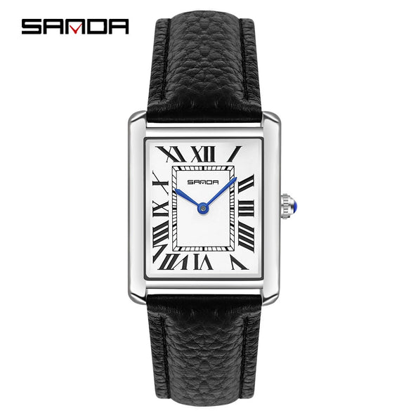 Women's Casual Alloy Case Leather Strap Square Dial Quartz Watch