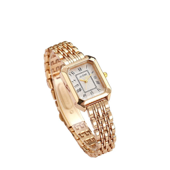 Women's Casual Alloy Case Stainless Steel Band Quartz Watch With Round Dial And Roman Scale