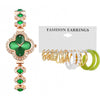 Women's Casual Alloy Gold Buckle Heart Shape Dial Allmatch Fourleaf Clover Bracelet Watch Earrings Set