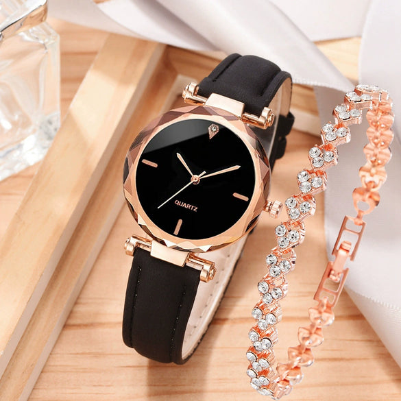 Women's Casual Alloy Pu Belt Round Dial Quartz Watch With Printed Logo