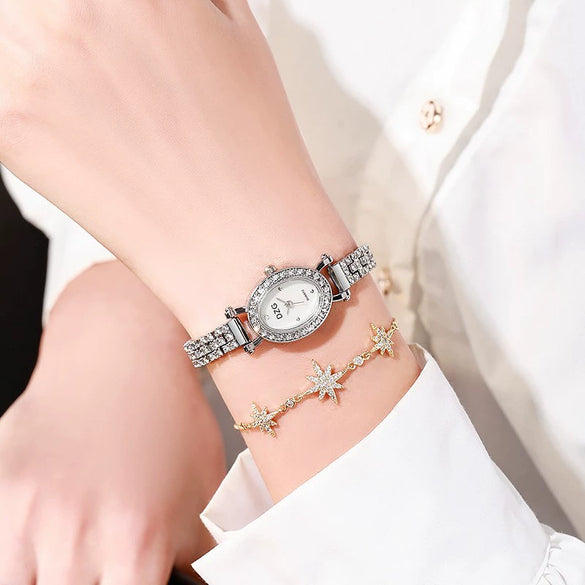 Women's Casual Chain Watch With Metal Shell Face Round Dial And Stainless Steel Buckle