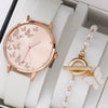 Women's Casual Digital Watch Alloy Case Gold Buckle Imitation Leather Strap Round Dial