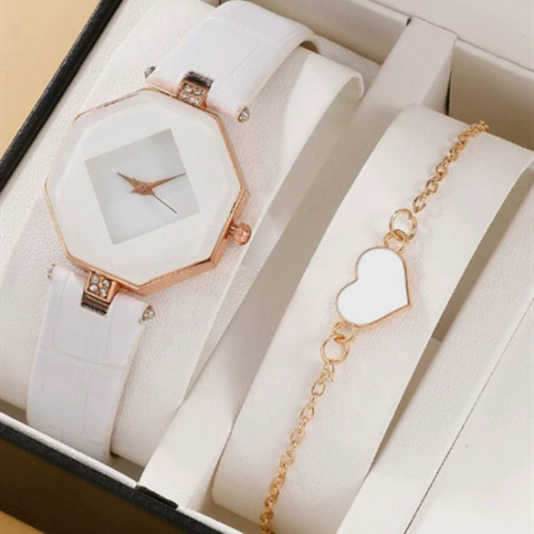 Women's Casual Digital Watch Alloy Case Gold Buckle Imitation Leather Strap Round Dial