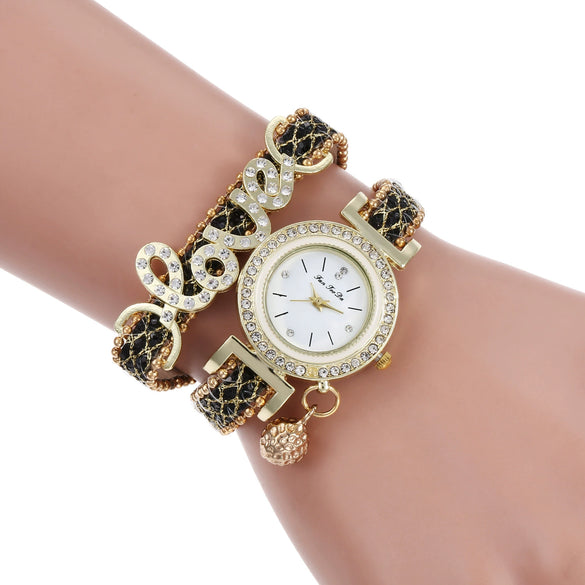 Women's Casual Fashion Pendant Watch With Love Letters And Full Diamond Design