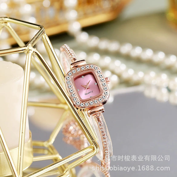 Women's Casual Fashion Square Alloy Watch With Diamondencrusted