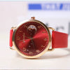 Women's Casual Leather Strap Watch With Moon Pattern Metal Case Stainless Steel Clasp Pu Strap Round Dial