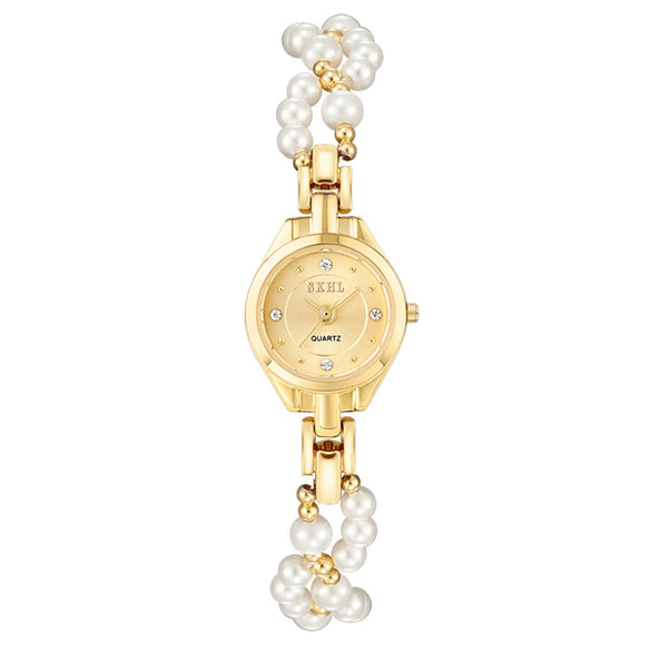 Women's Casual Mini Round Alloy Case And Strap Quartz Watch With Printed Logo
