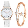 Women's Casual Quartz Watch Alloy Case Imitation Leather Strap Round Dial Frosted Finish