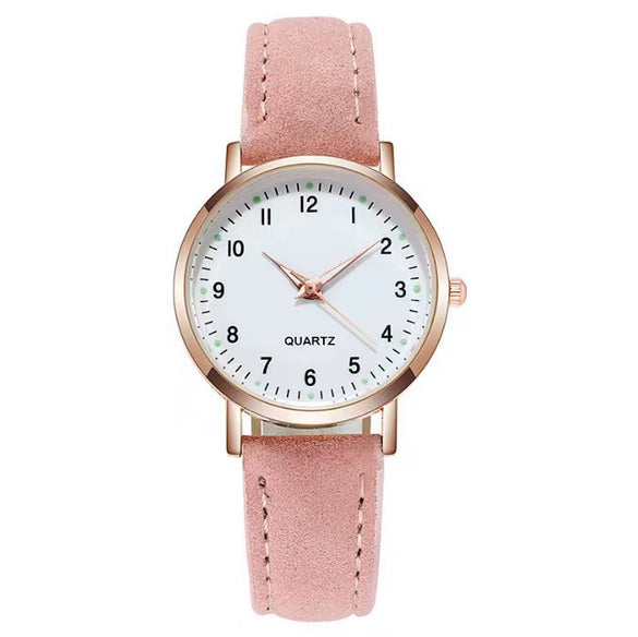 Women's Casual Quartz Watch Alloy Case Imitation Leather Strap Round Dial Frosted Finish