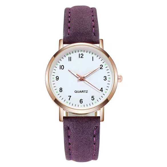 Women's Casual Quartz Watch Alloy Case Imitation Leather Strap Round Dial Frosted Finish