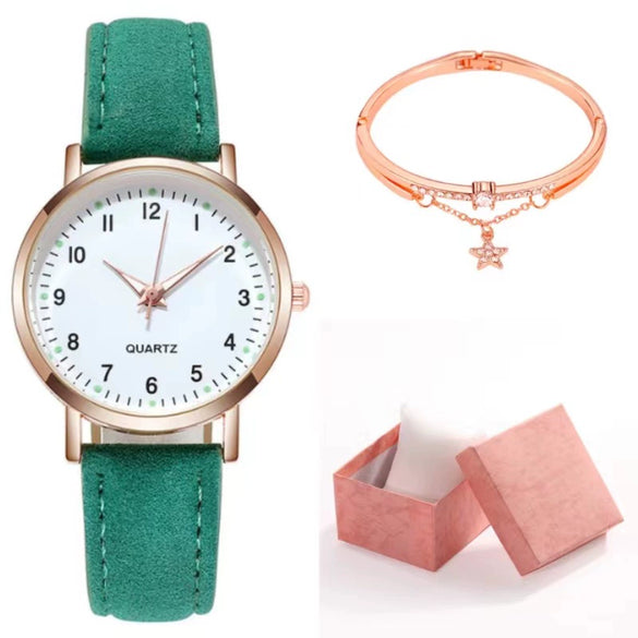 Women's Casual Quartz Watch Alloy Case Imitation Leather Strap Round Dial Frosted Finish