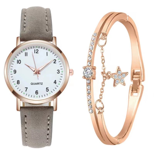 Women's Casual Quartz Watch Alloy Case Imitation Leather Strap Round Dial Frosted Finish